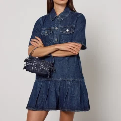 Bags|Ganni Butterfly Small Bow Eyelet Denim Pouch