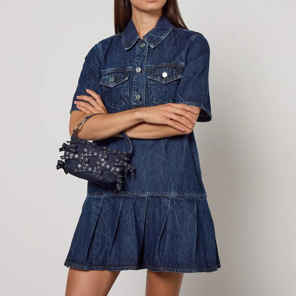 Bags|Ganni Butterfly Small Bow Eyelet Denim Pouch