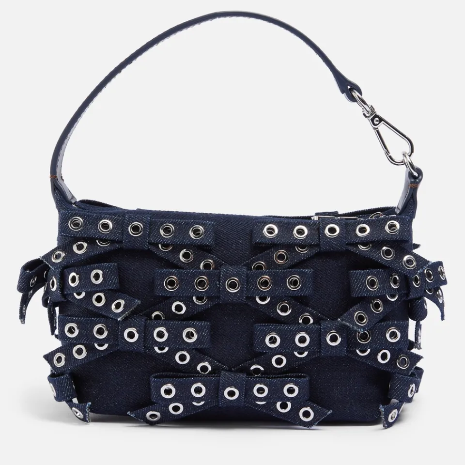 Bags|Ganni Butterfly Small Bow Eyelet Denim Pouch