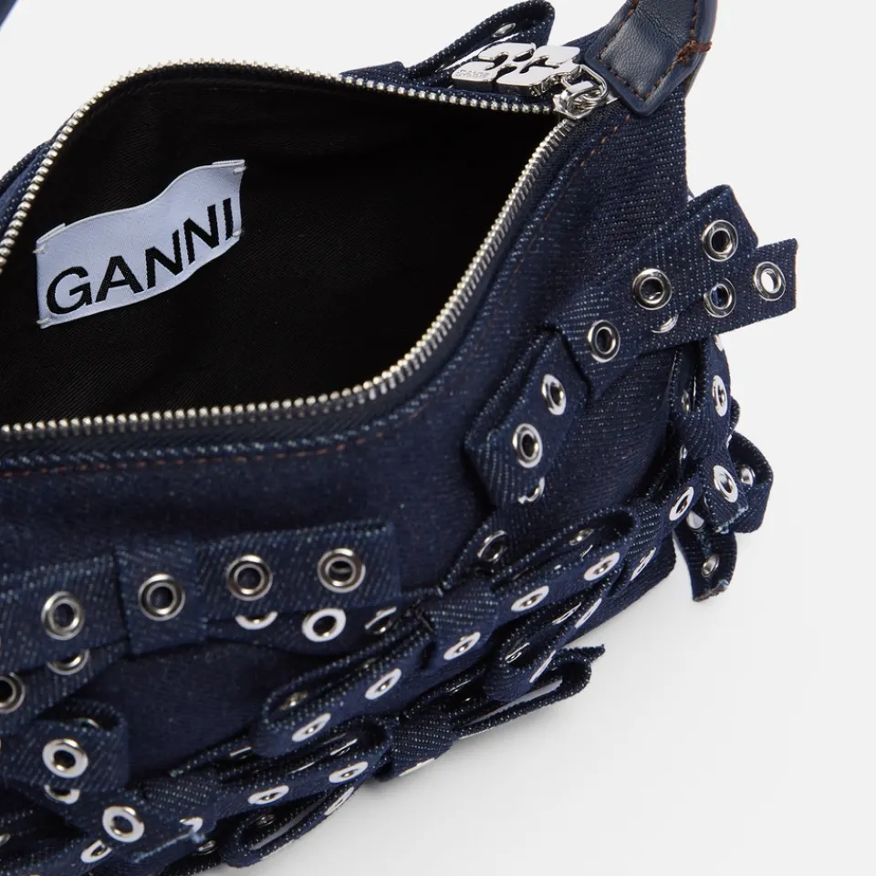 Bags|Ganni Butterfly Small Bow Eyelet Denim Pouch