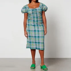 Dresses|Dresses|Dr. Martens Ganni Checked Cotton-Blend Seersucker Midi Dress - EU 34/UK 6