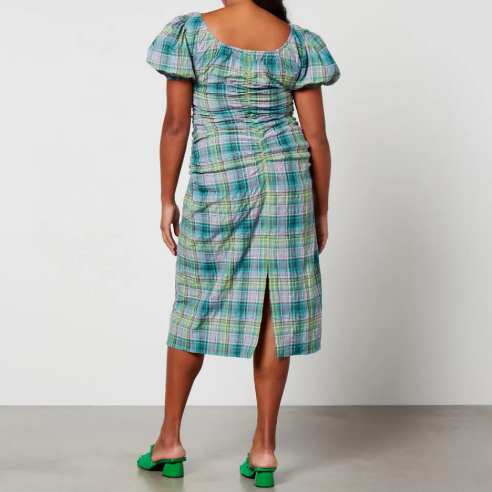 Dresses|Dresses|Dr. Martens Ganni Checked Cotton-Blend Seersucker Midi Dress - EU 34/UK 6
