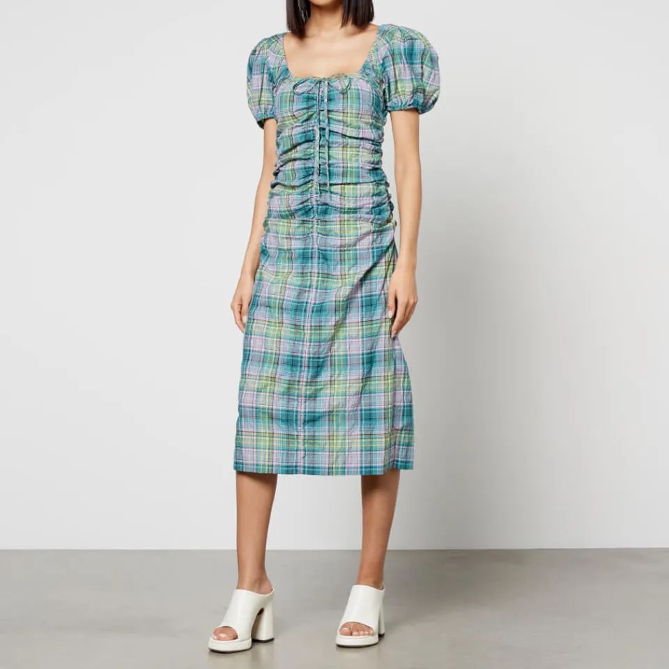 Dresses|Dresses|Dr. Martens Ganni Checked Cotton-Blend Seersucker Midi Dress - EU 34/UK 6