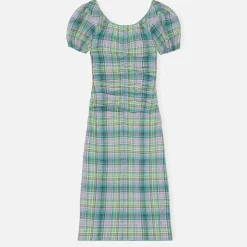 Dresses|Dresses|Dr. Martens Ganni Checked Cotton-Blend Seersucker Midi Dress - EU 34/UK 6