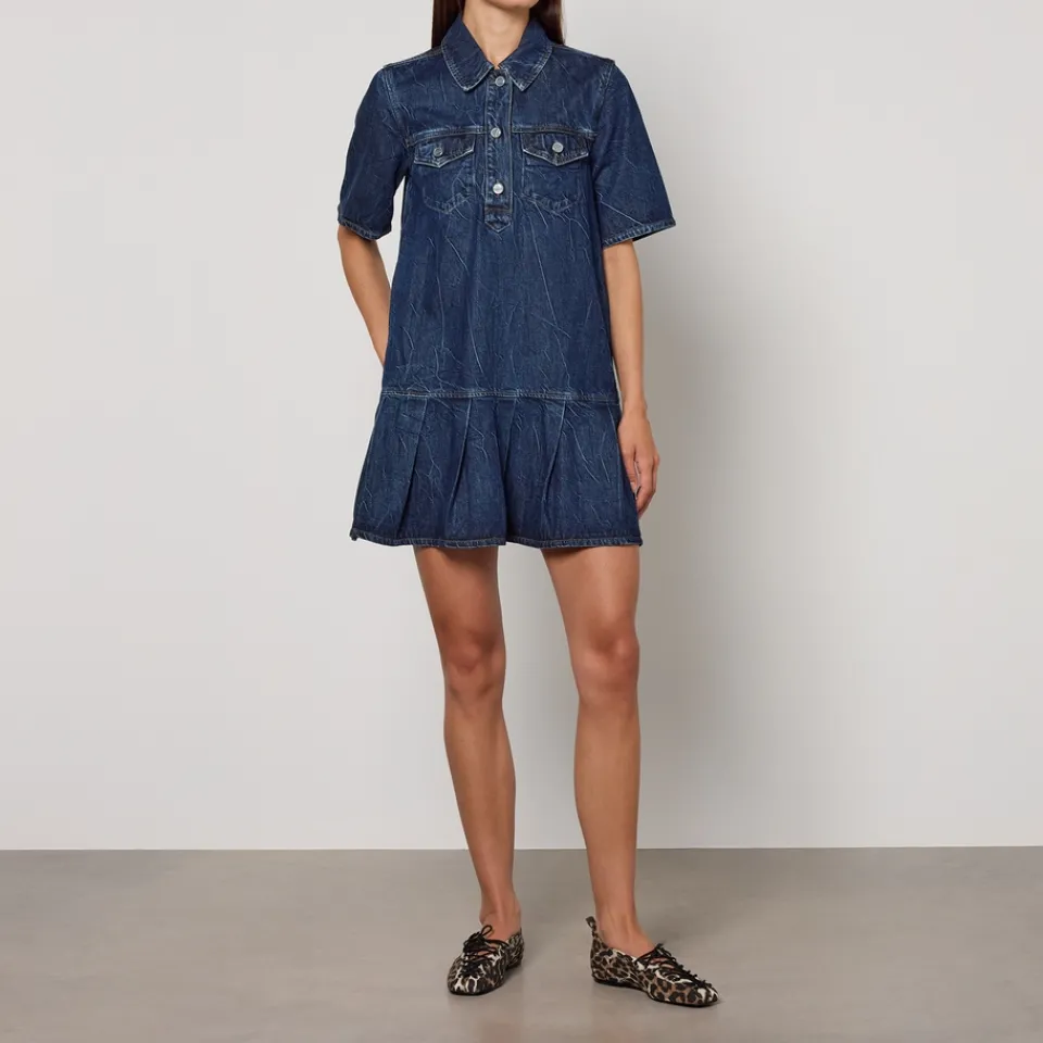 Dresses|Dresses|Self-Portrait Ganni Crinkled Future Denim Mini Dress - UK 6