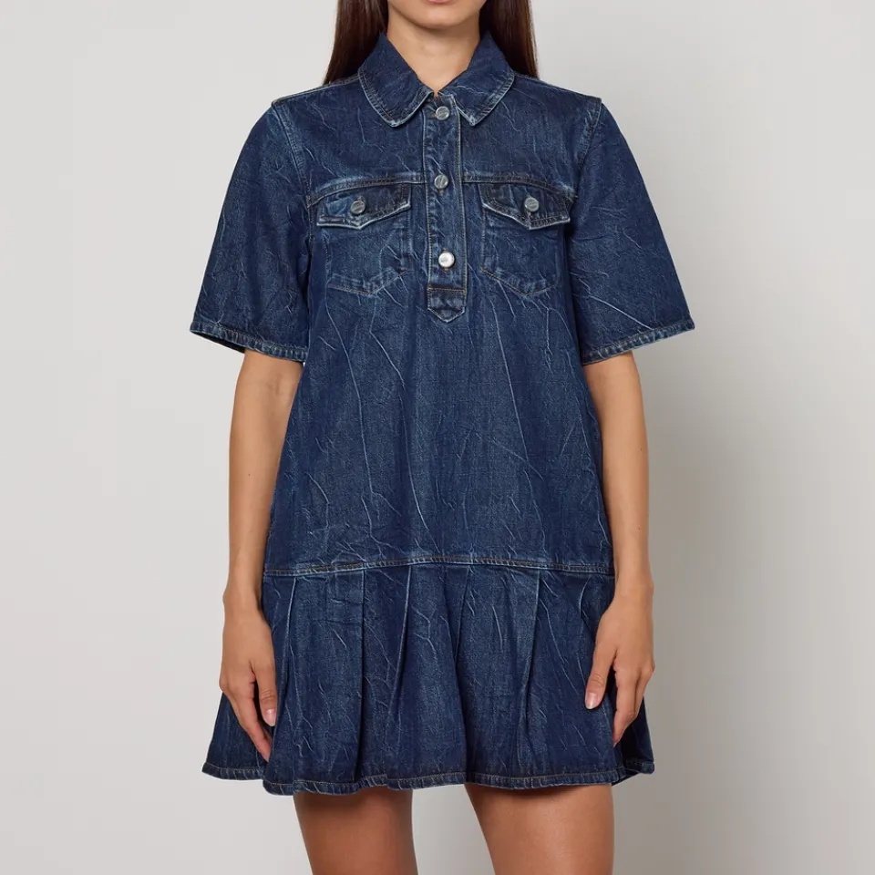Dresses|Dresses|Self-Portrait Ganni Crinkled Future Denim Mini Dress - UK 6