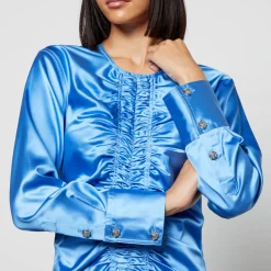 Dresses|Dresses|Dr. Martens Ganni Cutout Ruched Stretch-Satin Midi Dress - EU 36/UK 8
