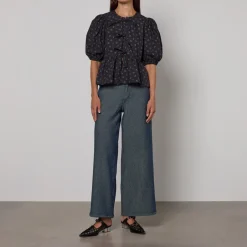 T-Shirts And Tops|Shirts And Blouses|Ganni Ditsy-Print Organic Cotton Peplum Blouse - UK 6
