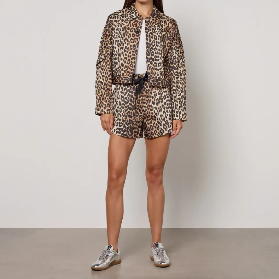Coats|Jackets|Dr. Martens Ganni Duchesse Leopard-Print Nylon Short Jacket - UK 6