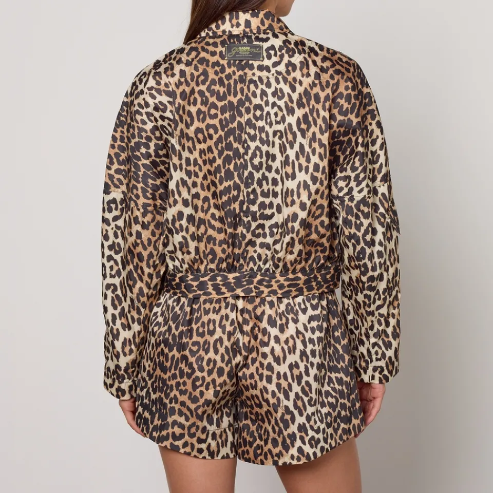 Coats|Jackets|Dr. Martens Ganni Duchesse Leopard-Print Nylon Short Jacket - UK 6