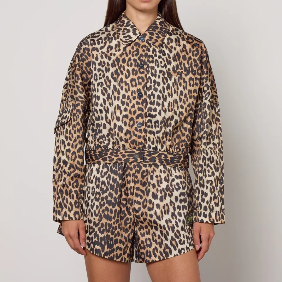 Coats|Jackets|Dr. Martens Ganni Duchesse Leopard-Print Nylon Short Jacket - UK 6