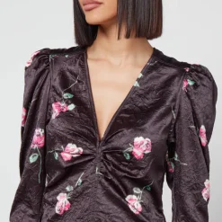 Dresses|Dresses|Cras Ganni Floral-Print Crinkled Satin Mini Dress - EU 34/UK 6
