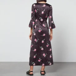 Dresses|Dresses|Samsøe Samsøe Ganni Floral-Print Crinkled Satin Midi Dress - EU 34/UK 6