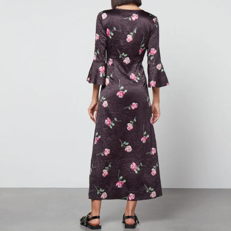Dresses|Dresses|Samsøe Samsøe Ganni Floral-Print Crinkled Satin Midi Dress - EU 34/UK 6