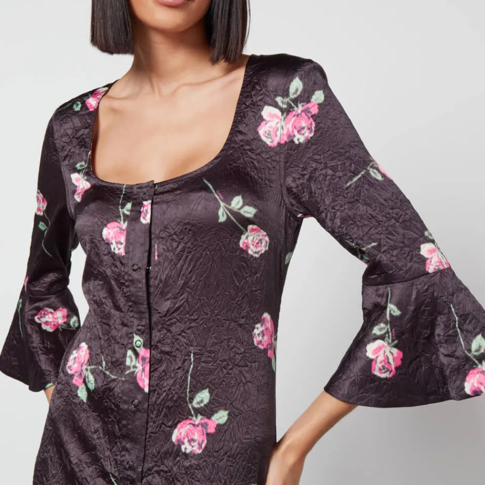 Dresses|Dresses|Samsøe Samsøe Ganni Floral-Print Crinkled Satin Midi Dress - EU 34/UK 6