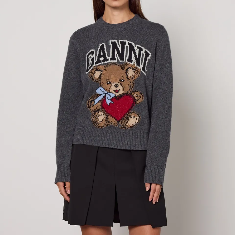 Loungewear|Knitwear|Ganni Graphic Bear Wool-Blend Knit Jumper - XS