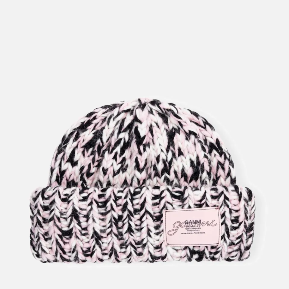 Hats|Ganni Graphic Cable-Knit Wool Beanie