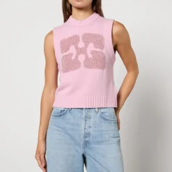 T-Shirts And Tops|Ganni Graphic Intarsia-Knit Vest - S
