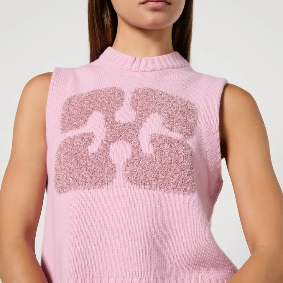 T-Shirts And Tops|Ganni Graphic Intarsia-Knit Vest - S
