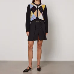 Knitwear|Ganni Harlequin Wool-Blend Knit Cardigan - M