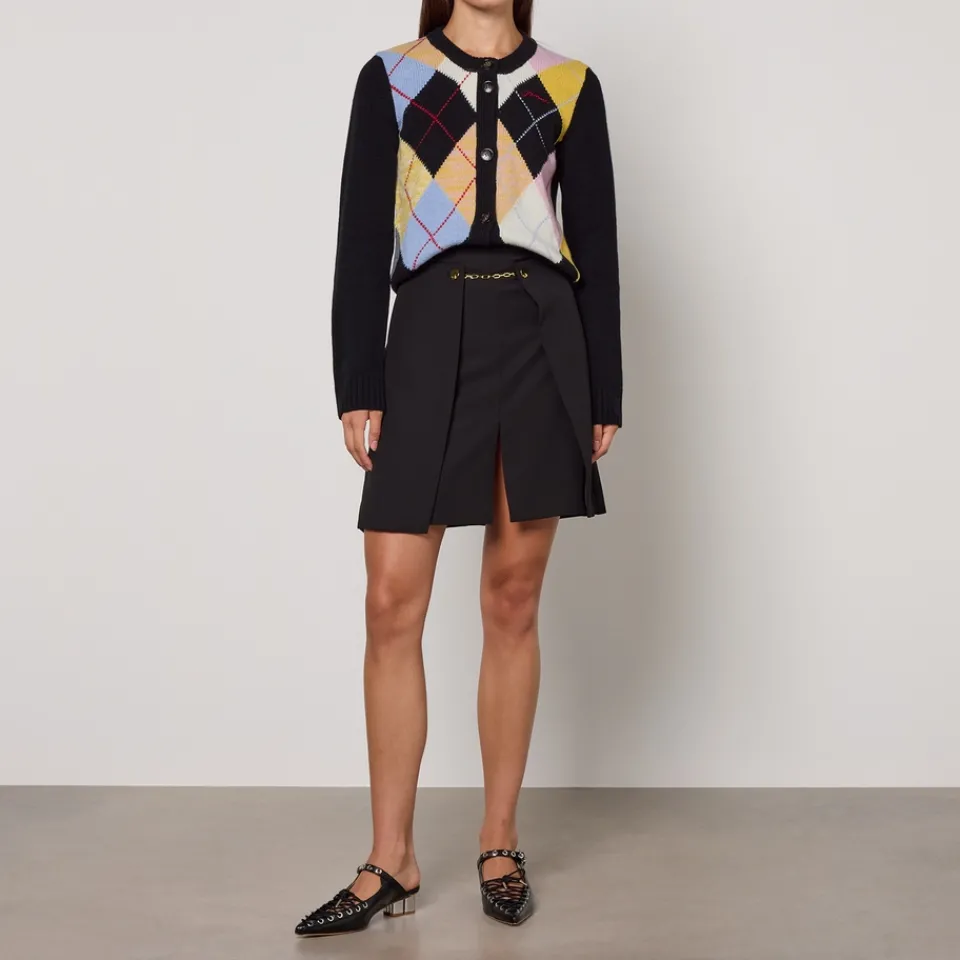 Knitwear|Ganni Harlequin Wool-Blend Knit Cardigan - M