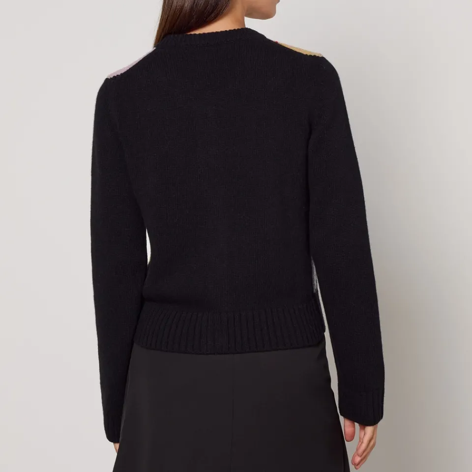 Knitwear|Ganni Harlequin Wool-Blend Knit Cardigan - M