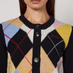Knitwear|Ganni Harlequin Wool-Blend Knit Cardigan - M