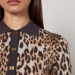 Knitwear|Daisy London Ganni Leopard-Jacquard Wool Knit Top - XS