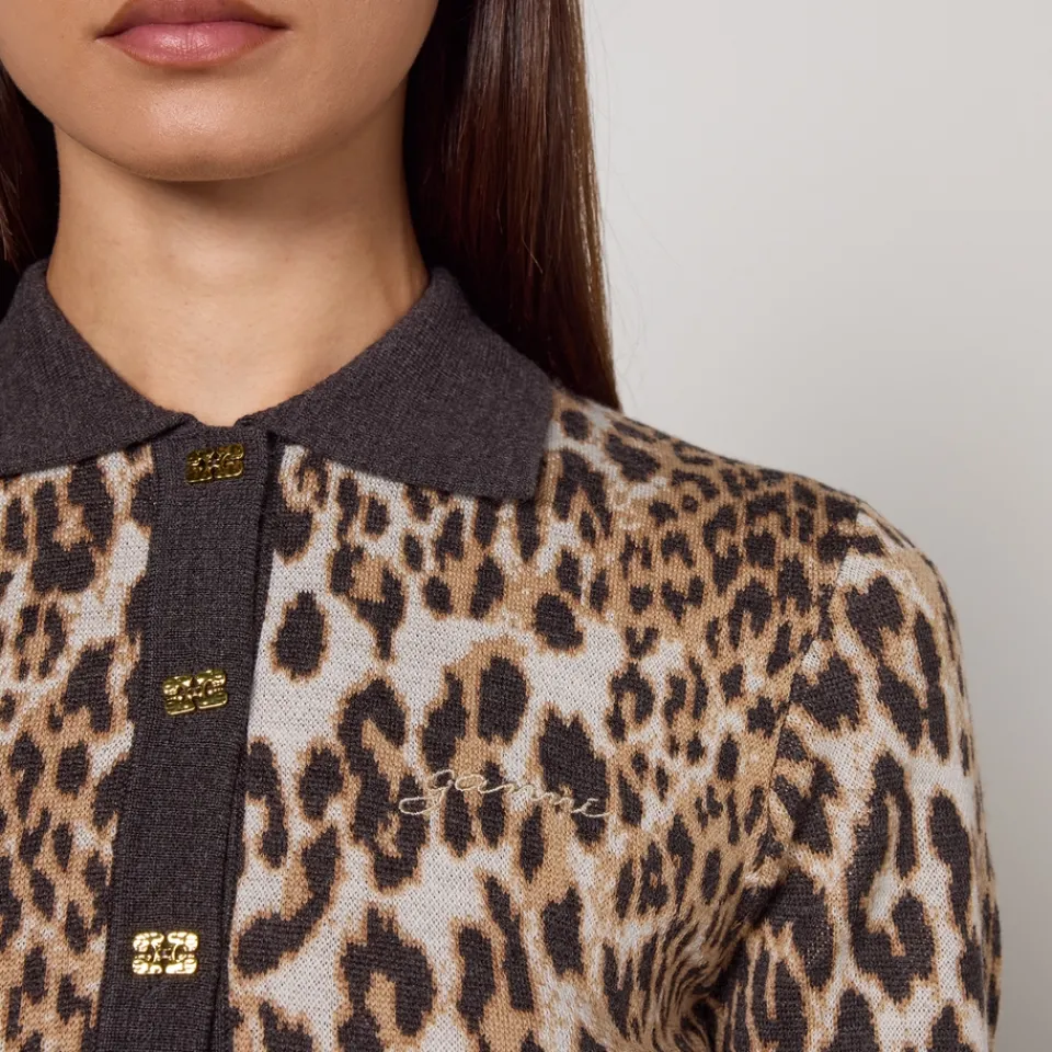 Knitwear|Daisy London Ganni Leopard-Jacquard Wool Knit Top - XS