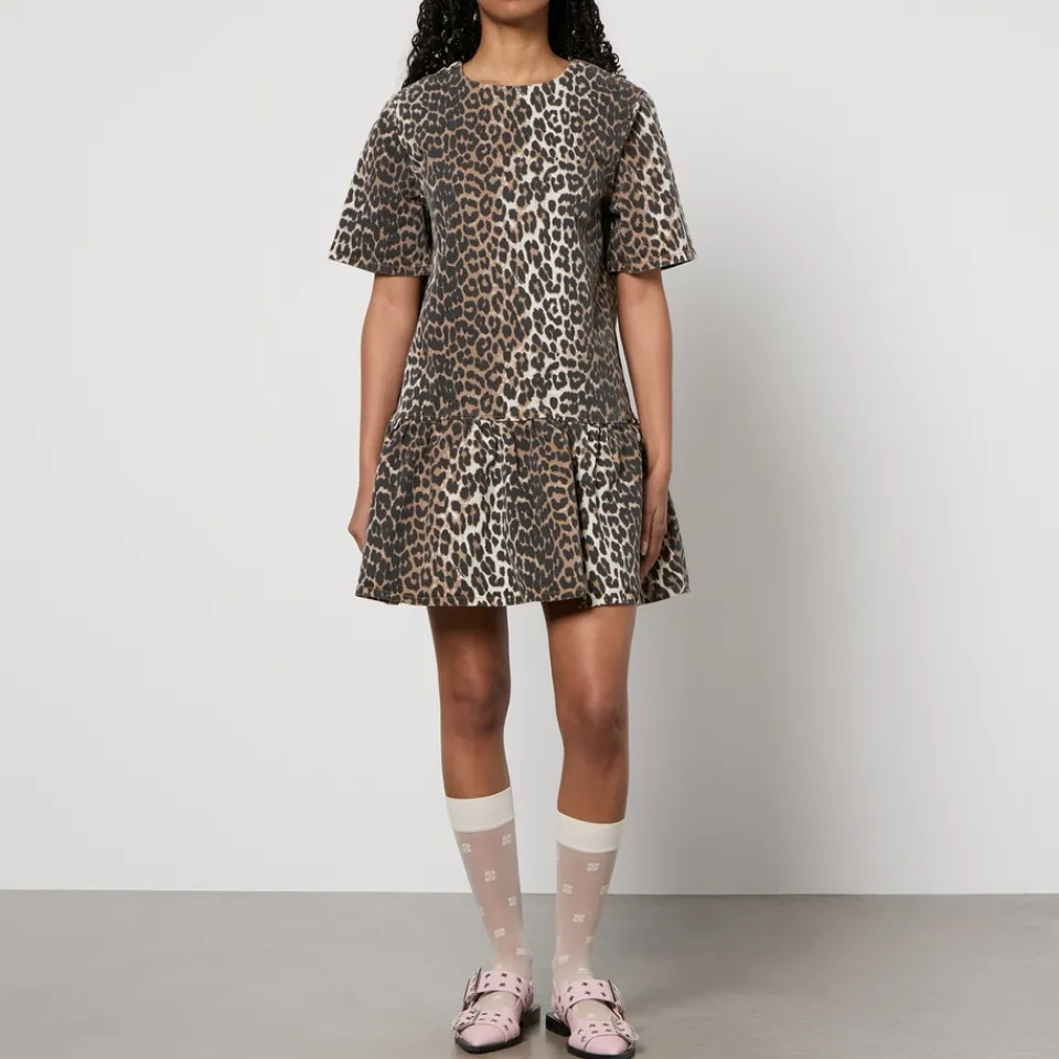 Dresses|Dresses|Ganni Leopard-Print Denim Mini Dress - EU 34/UK 6