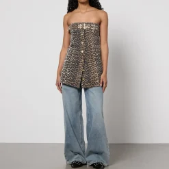 Co-Ord Sets|T-Shirts And Tops|Ganni Leopard-Print Denim Top - EU 36/UK 8