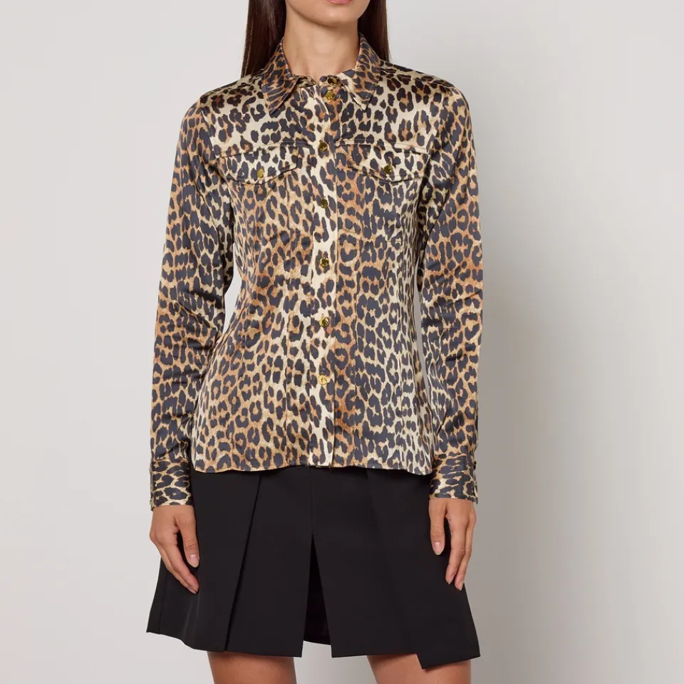 Co-Ord Sets|Shirts And Blouses|Ganni Leopard-Print Stretch-Satin Shirt - UK 8