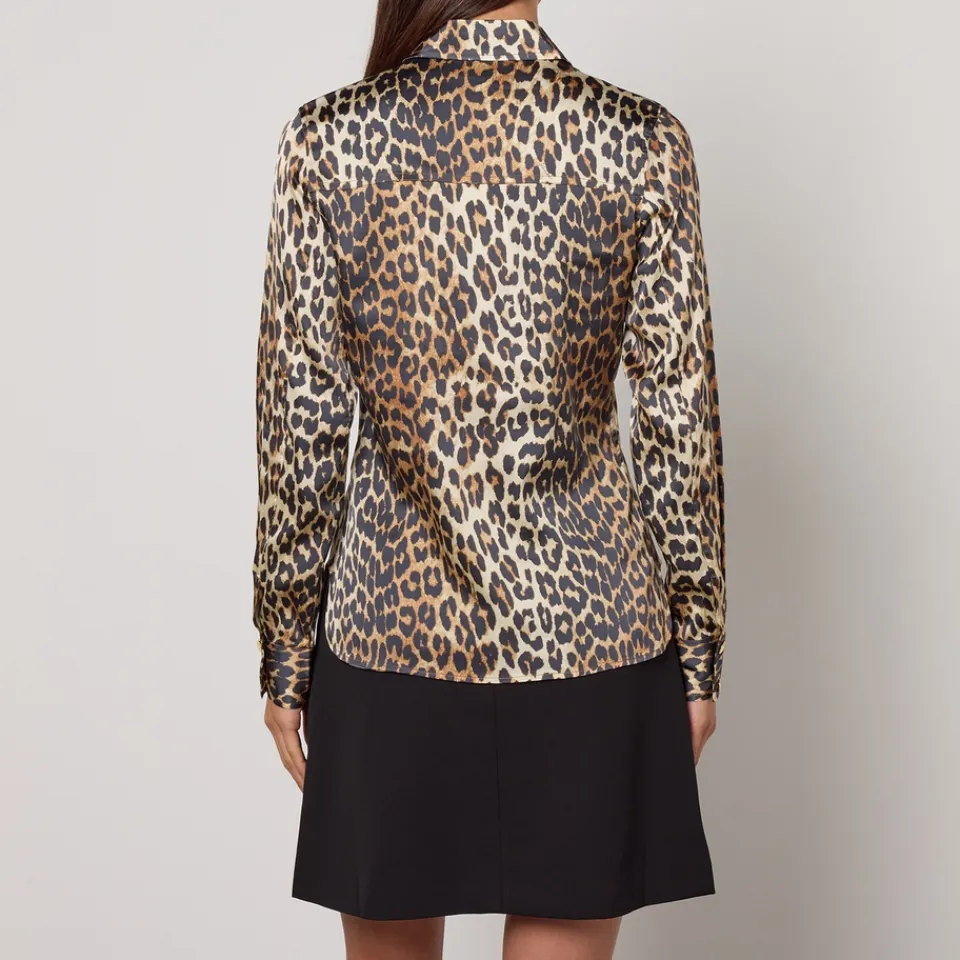 Co-Ord Sets|Shirts And Blouses|Ganni Leopard-Print Stretch-Satin Shirt - UK 8