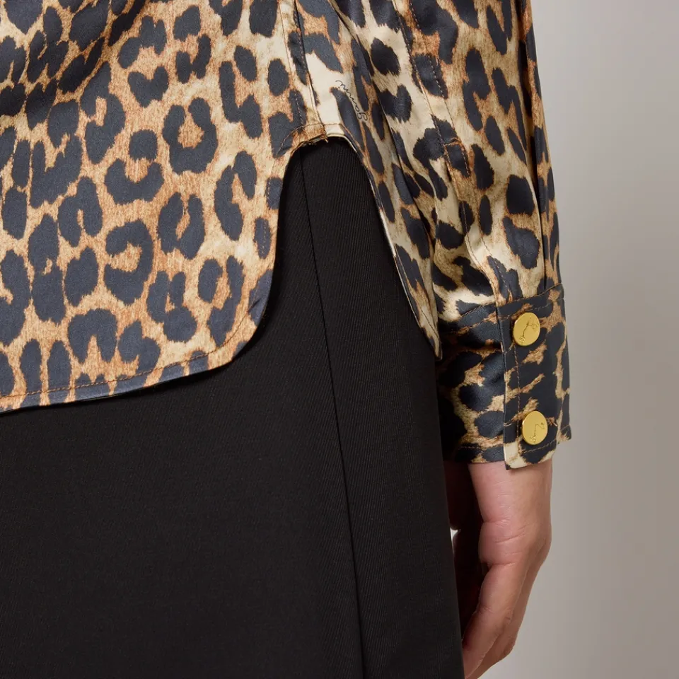 Co-Ord Sets|Shirts And Blouses|Ganni Leopard-Print Stretch-Satin Shirt - UK 8