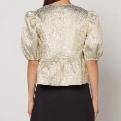 T-Shirts And Tops|Shirts And Blouses|Self-Portrait Ganni Metallic Cloqué Peplum Blouse - UK 6