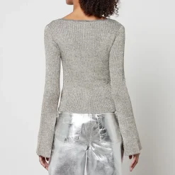 T-Shirts And Tops|Shirts And Blouses|Ganni Metallic Ribbed-Knit Cardigan - M