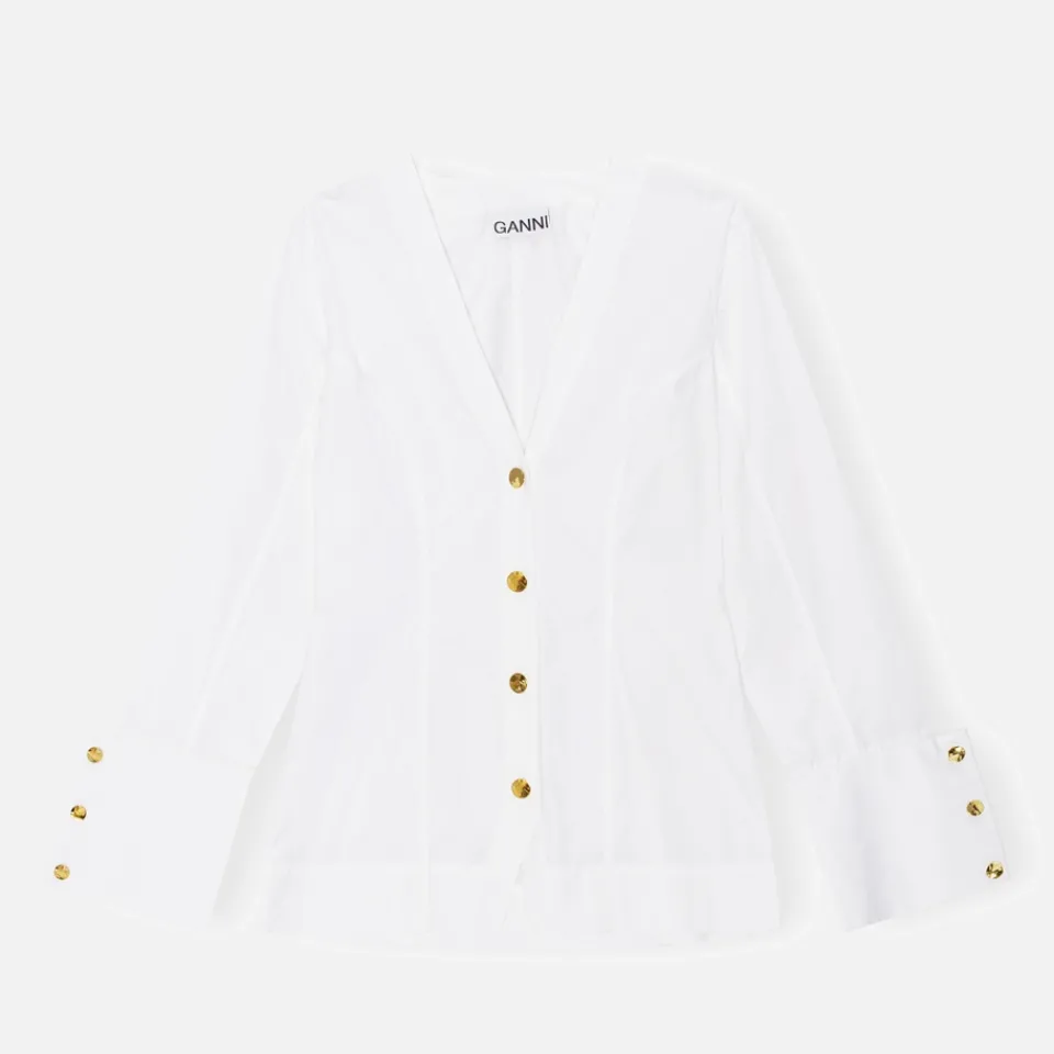 T-Shirts And Tops|Dr. Martens Ganni Organic Cotton-Poplin V-Neck Shirt - 42