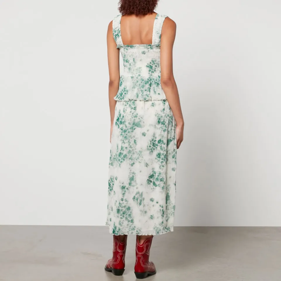 Dresses|Dresses|Ganni Pleated Floral-Print Smocked Crepon Midi Dress - EU 42/UK 14