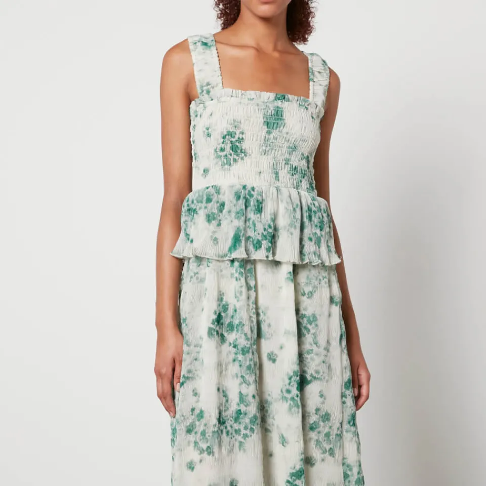 Dresses|Dresses|Ganni Pleated Floral-Print Smocked Crepon Midi Dress - EU 42/UK 14