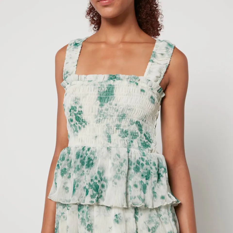 Dresses|Dresses|Ganni Pleated Floral-Print Smocked Crepon Midi Dress - EU 42/UK 14