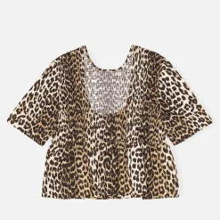 T-Shirts And Tops|Shirts And Blouses|Ganni Printed Cotton Open-Back Smock Blouse - EU 38/UK 10