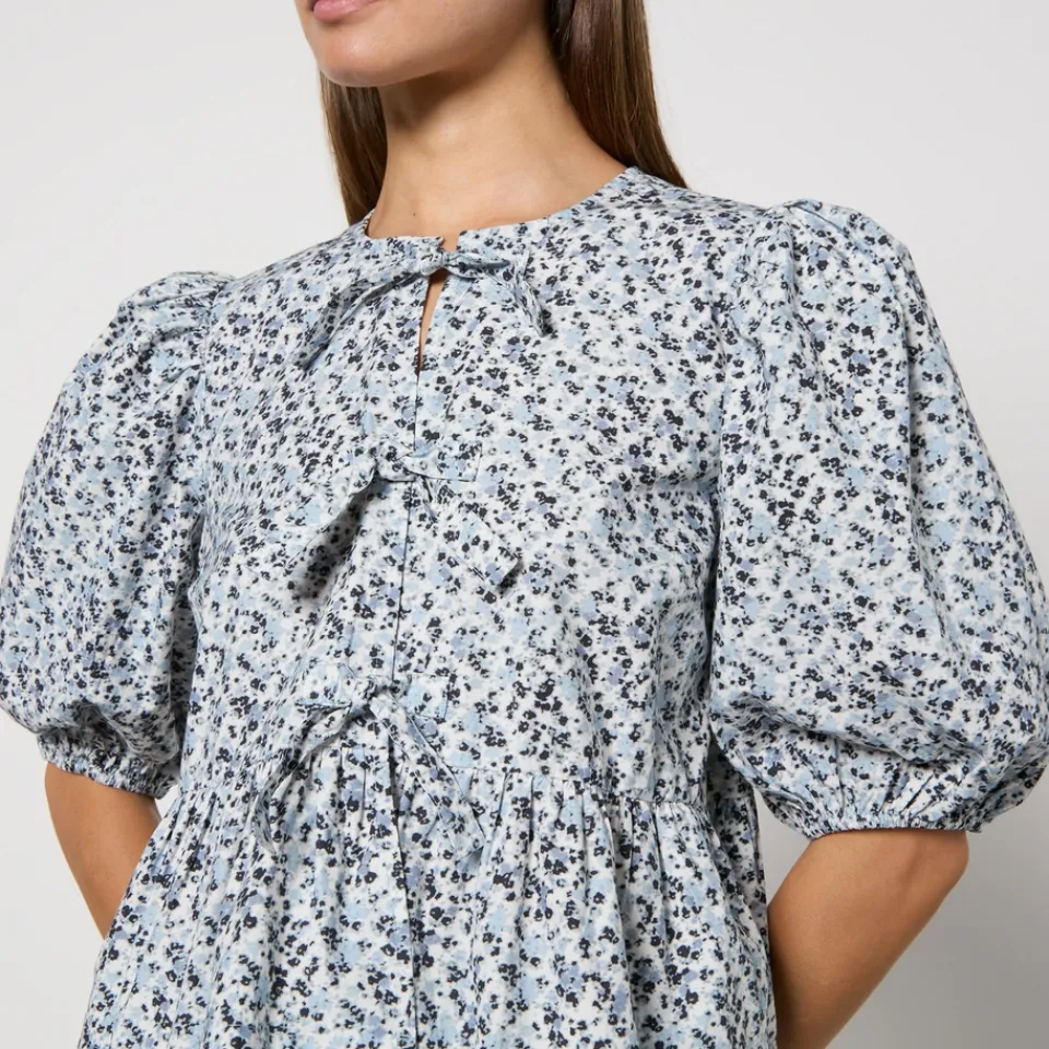T-Shirts And Tops|Shirts And Blouses|Sleeper Ganni Printed Cotton-Poplin Peplum Blouse - EU 36/UK 8