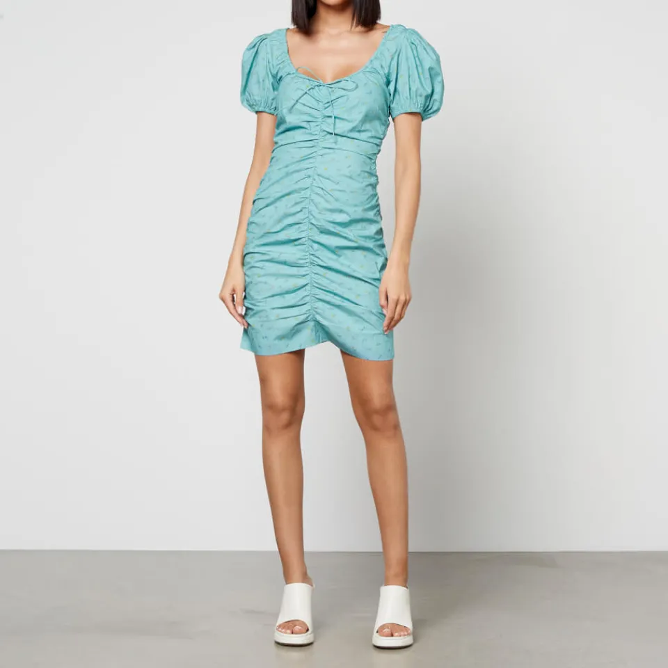 Dresses|Dresses|Cras Ganni Printed Gathered Cotton-Poplin Mini Dress - EU 38/UK 10