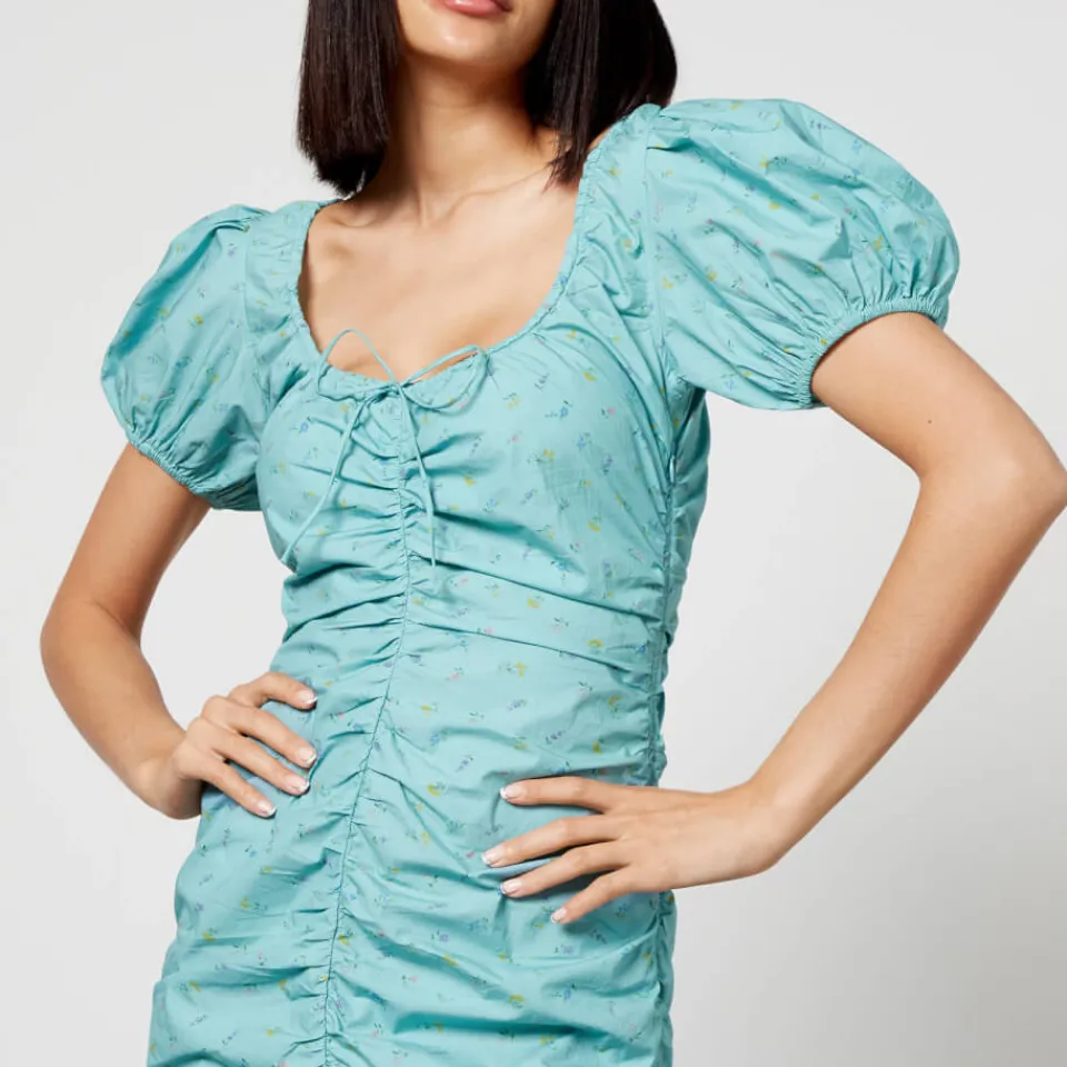 Dresses|Dresses|Cras Ganni Printed Gathered Cotton-Poplin Mini Dress - EU 38/UK 10