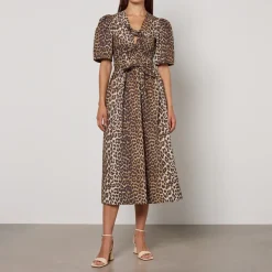 Dresses|Dresses|Ganni Printed Tie Strap Leopard-Print Cotton Midi Dress - EU 36/UK 8