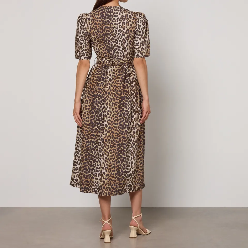 Dresses|Dresses|Ganni Printed Tie Strap Leopard-Print Cotton Midi Dress - EU 36/UK 8
