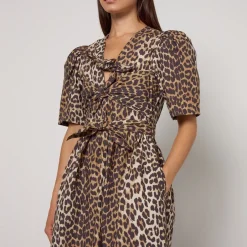 Dresses|Dresses|Ganni Printed Tie Strap Leopard-Print Cotton Midi Dress - EU 36/UK 8