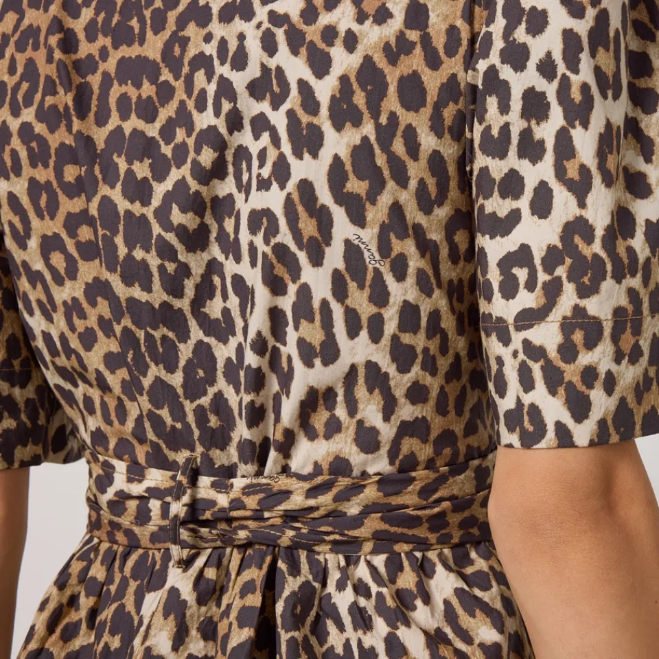 Dresses|Dresses|Ganni Printed Tie Strap Leopard-Print Cotton Midi Dress - EU 36/UK 8