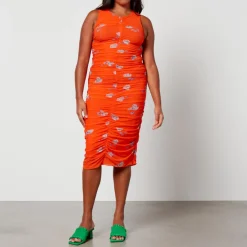 Dresses|Dresses|Ganni Ruched Recycled Jersey Midi Dress - EU 40/UK 12