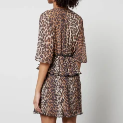 Dresses|Dresses|Dr. Martens Ganni Ruffled Leopard-Print Chiffon Mini Dress - EU 34/UK 6